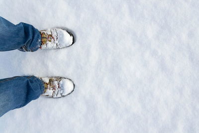 Low section of person standing on snow