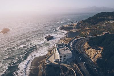 High angle view of sea against sky