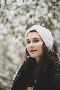 Portrait of woman in snow