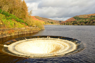 Scenic view of lake and drainage hole