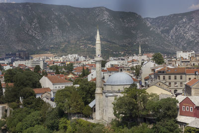 High angle view of buildings in city