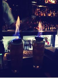 Close-up of candles in restaurant