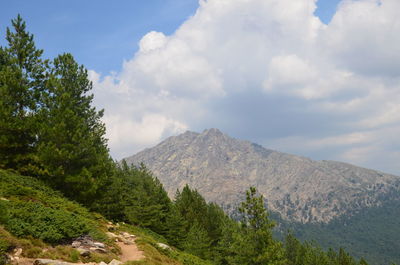 Scenic view of mountains against cloudy sky