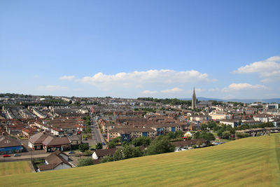 High angle view of townscape against sky