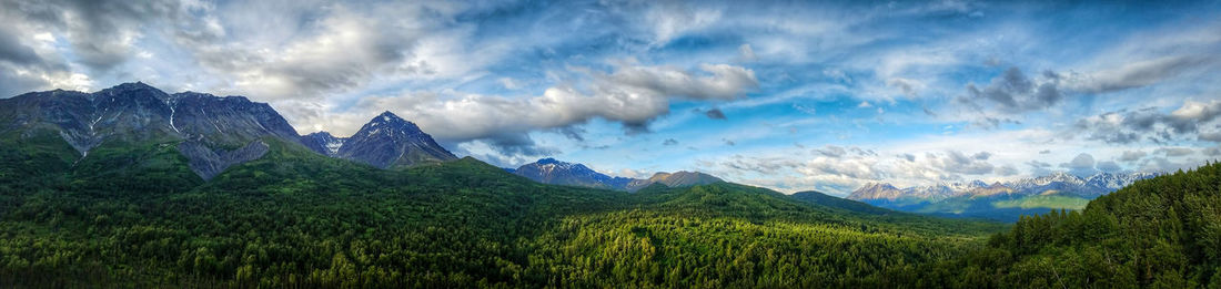 Scenic view of mountains against cloudy sky