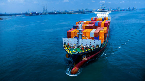 High angle view of ship in sea