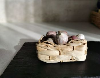 Close-up of bread in basket on table