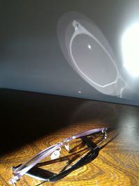 High angle view of illuminated lighting equipment on table