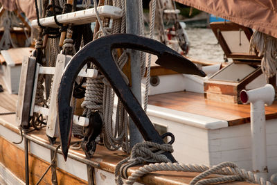 Close-up of rope tied on boat