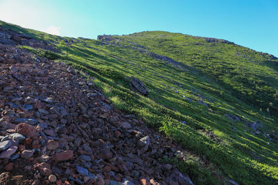 Scenic view of land against clear sky