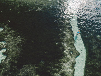 Aerial view of woman standing at beach