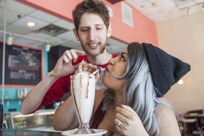 Young couple at a diner.