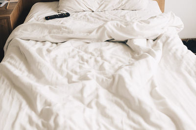 High angle view of bed at home