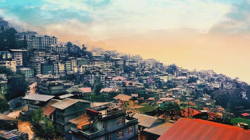 High angle view of townscape against sky