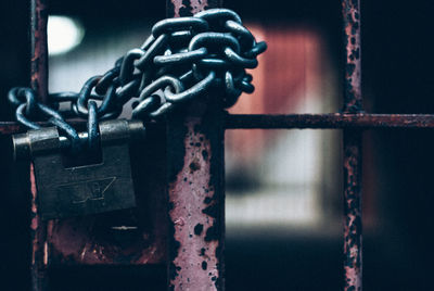 Close-up of padlock on gate