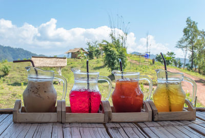 Food on table against sky