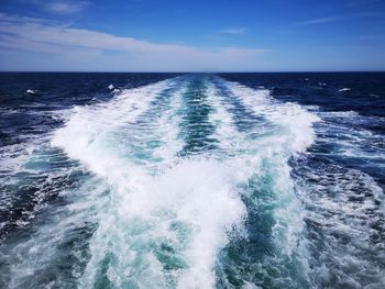 Scenic view of sea against blue sky