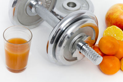 High angle view of juice in glass on table