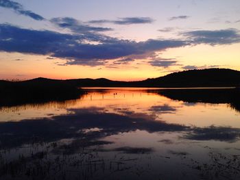 Scenic view of lake against sky during sunset