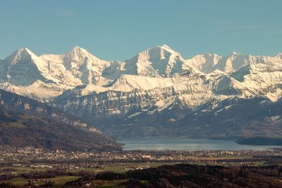Scenic view of snowcapped mountains against sky
