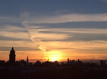 Silhouette of cityscape at sunset