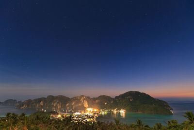 Scenic view of illuminated cityscape against sky at night