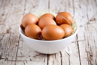 Close-up of eggs in bowl on table
