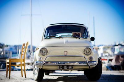 Close-up of car against clear sky