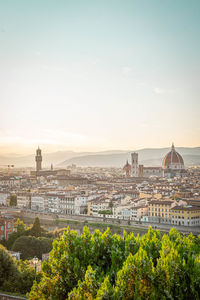 Skyline of florence with sunset with cathedral santa maria del fiore