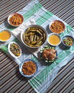 High angle view of food on table