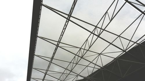 Close-up low angle view of metal against sky