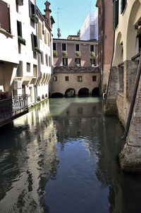 Canal amidst buildings in city against sky