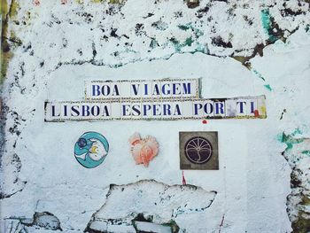 Close-up of text on wall