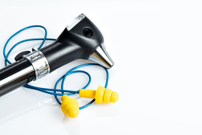 High angle view of telephone booth against white background