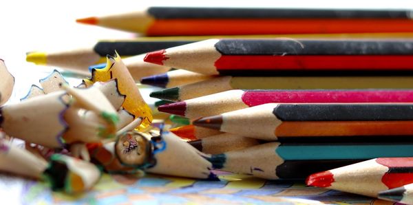 Close-up of colored pencils on table