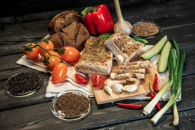 High angle view of vegetables on table