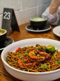 High angle view of food in plate