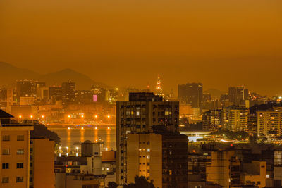 Long exposure urban night photography with buildings and lights in rio de janeiro, brazil