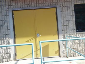 Closed door of building