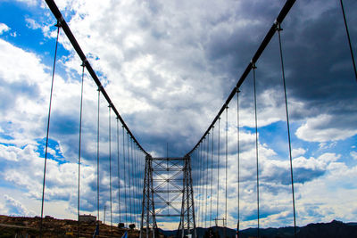 Low angle view of royal gorge bridge against cloudy sky