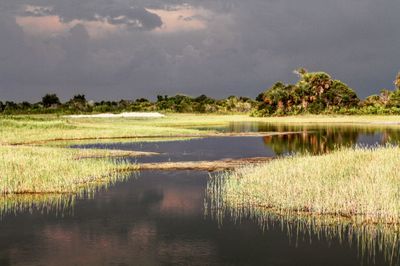 Scenic view of lake against sky