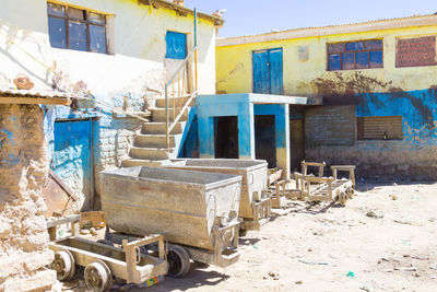 Exterior of old building against blue sky