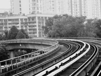 High angle view of railroad tracks in city
