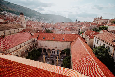 High angle view of townscape against sky