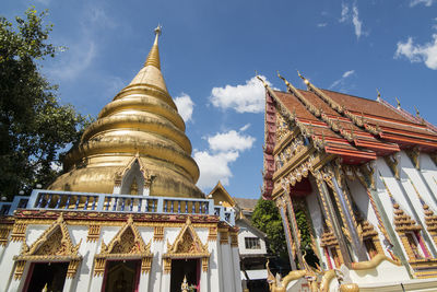 Low angle view of pagoda against sky