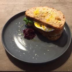 High angle view of bread in plate