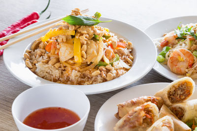 High angle view of food on table