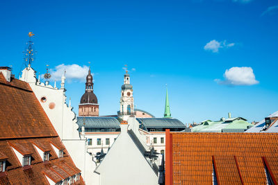 Beautiful aerial riga old town view. orange rooftops of the old town.