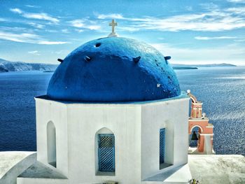 Panoramic view of sea and building against sky. oia, santorini 
