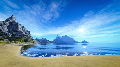 Scenic view of sea against blue sky